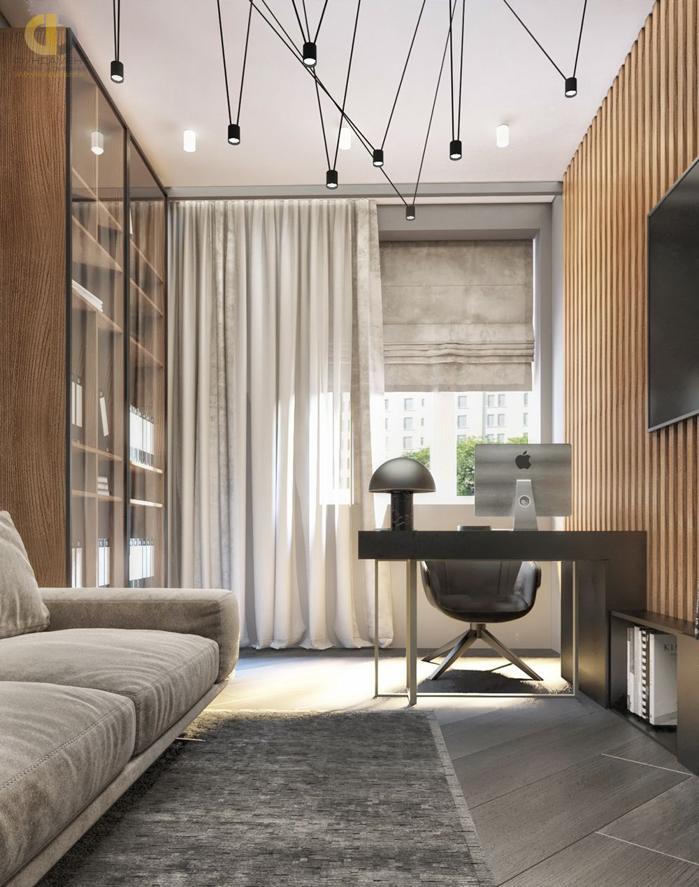 Дизайн интерьера кабинета в четырёхкомнатной квартире 131 кв. м в современном стиле  – фото 223