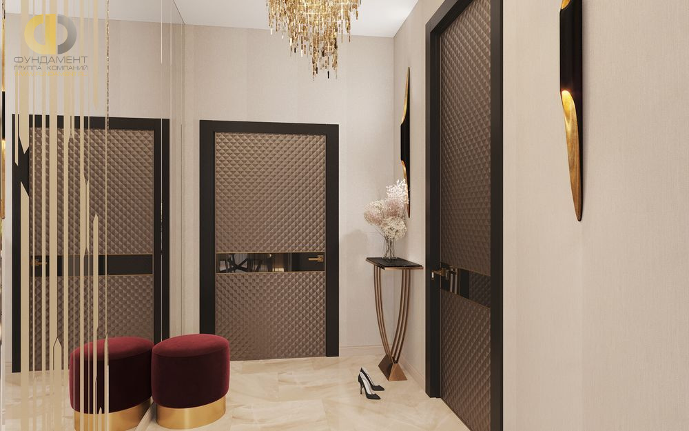Дизайн интерьера коридора в двухкомнатной квартире 80 кв.м в стиле ар-деко 1