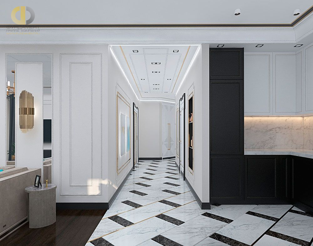 Дизайн интерьера коридора в трёхкомнатной квартире 132 кв.м в современном стиле 6