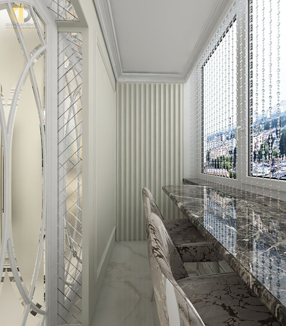 Дизайн интерьера балкона в двухуровневой квартире 118 кв.м в стиле неоклассика с элементами ар-деко  – фото 141