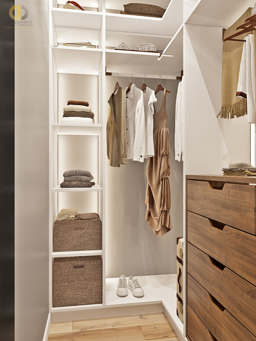 Дизайн интерьера гардероба в трёхкомнатной квартире 99 кв. м в стиле эклектика  – фото 176