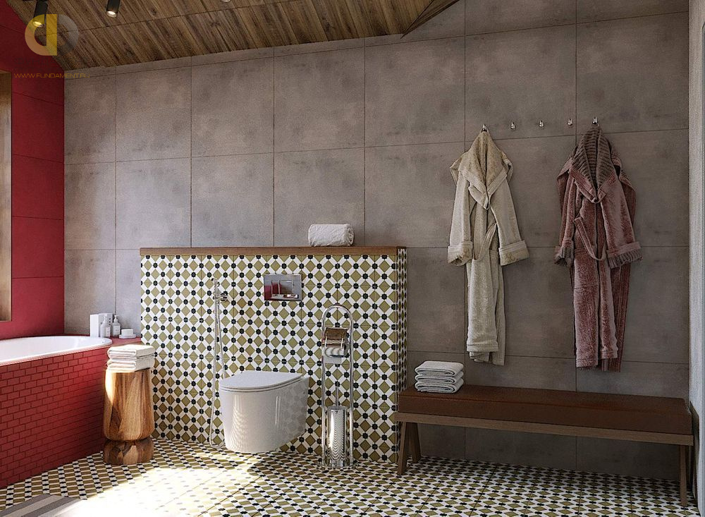 Дизайн интерьера ванной в доме 182 кв. м в современном стиле лофт и пэчворк 18