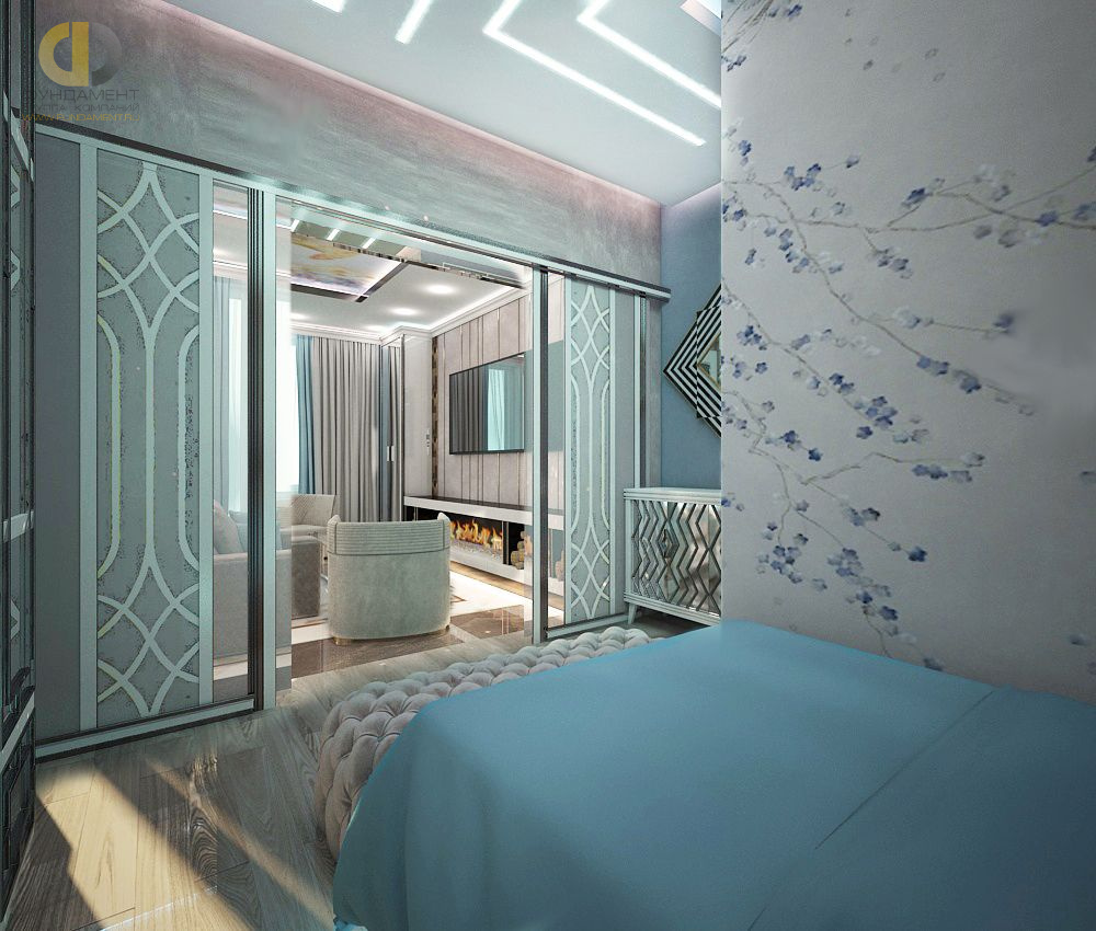 Дизайн интерьера спальни в трёхкомнатной квартире 103 кв.м в стиле хай-тек