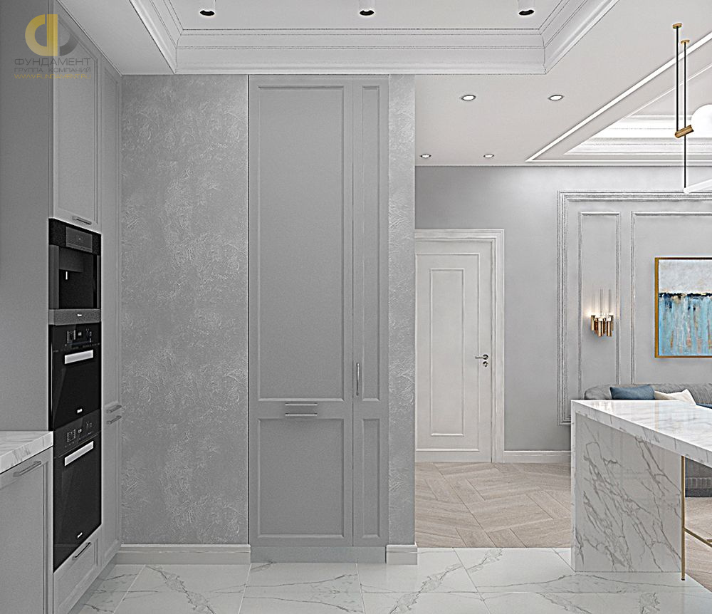 Дизайн интерьера кухни в двухкомнатной квартире 62 кв.м в стиле неоклассика14