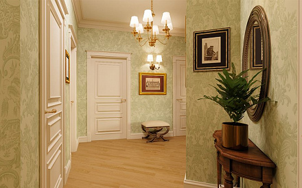 Дизайн интерьера коридора в четырехкомнатной квартире 123 кв.м в классическом стиле