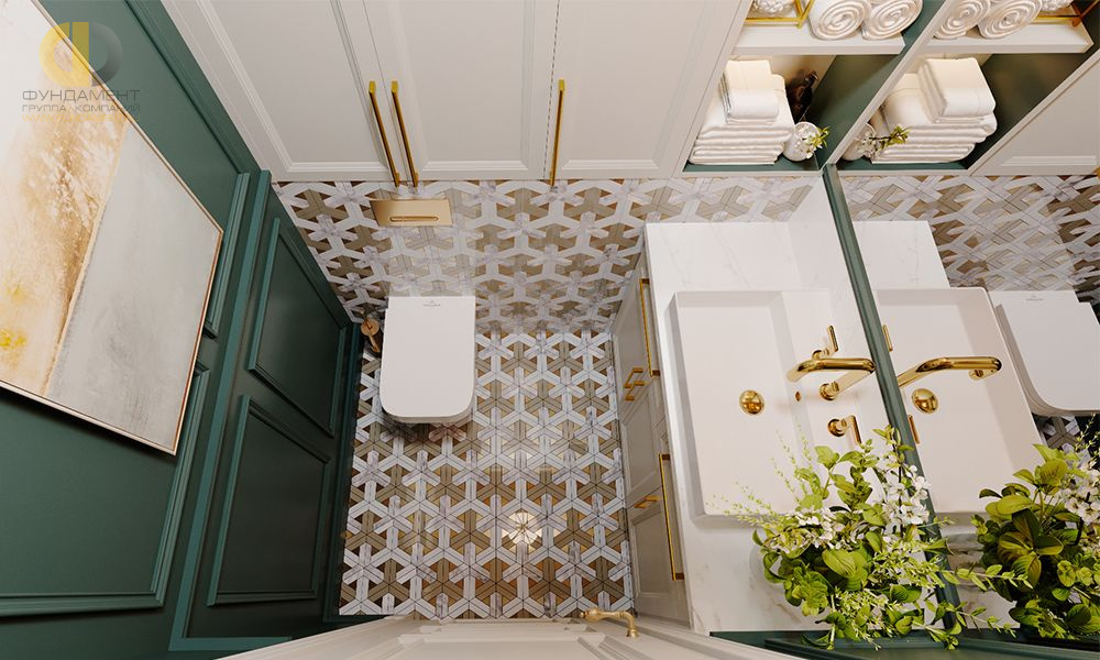 Дизайн интерьера ванной в трехкомнатной квартире 138 кв.м в стиле неоклассика с элементами ар-деко5
