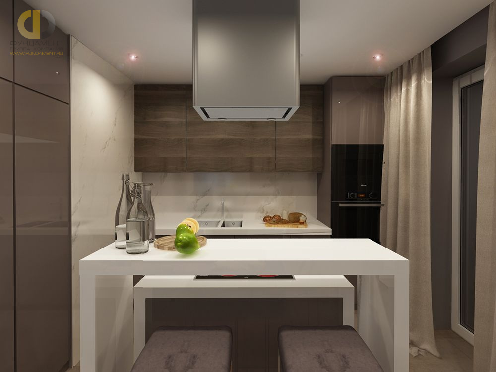 Дизайн интерьера кухни в 4-комнатной квартире 104 кв. м в современном стиле
