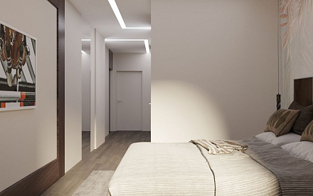 Дизайн интерьера спальни в двухуровневой квартире 198 кв.м в современном стиле