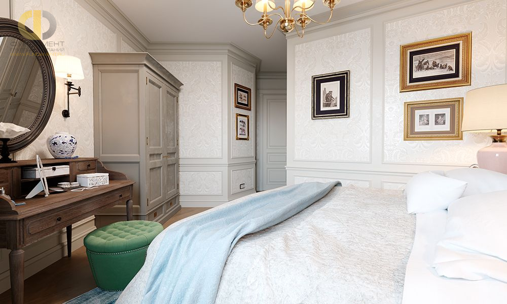 Дизайн интерьера спальни в четырехкомнатной квартире 123 кв.м в классическом стиле