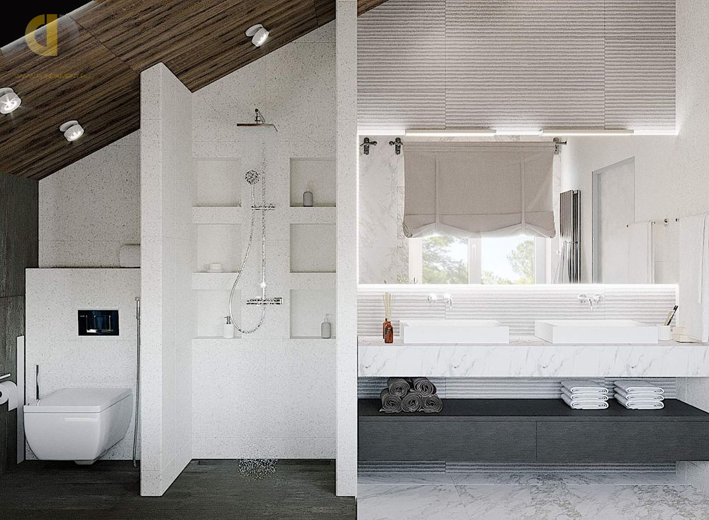 Дизайн интерьера ванной в доме 182 кв. м в современном стиле лофт и пэчворк 15