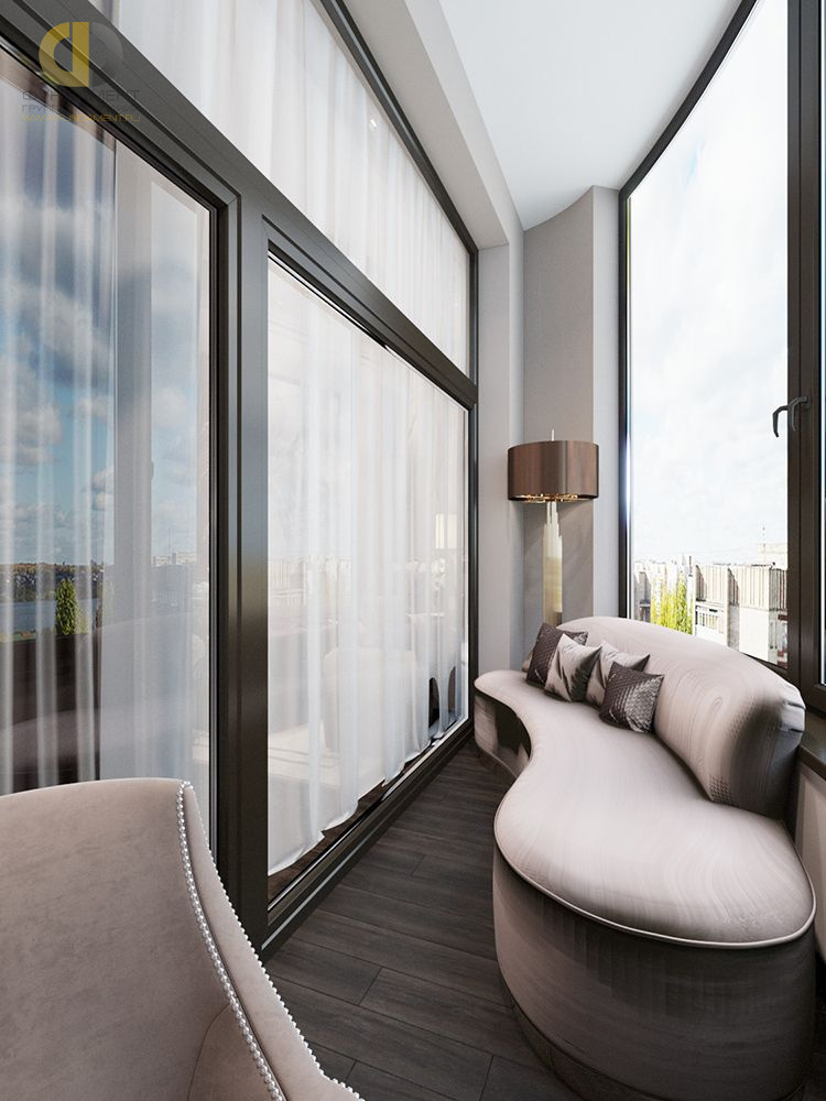 Дизайн интерьера балкона в 3-комнатной квартире 92 кв. м в стиле эклектика  – фото 113