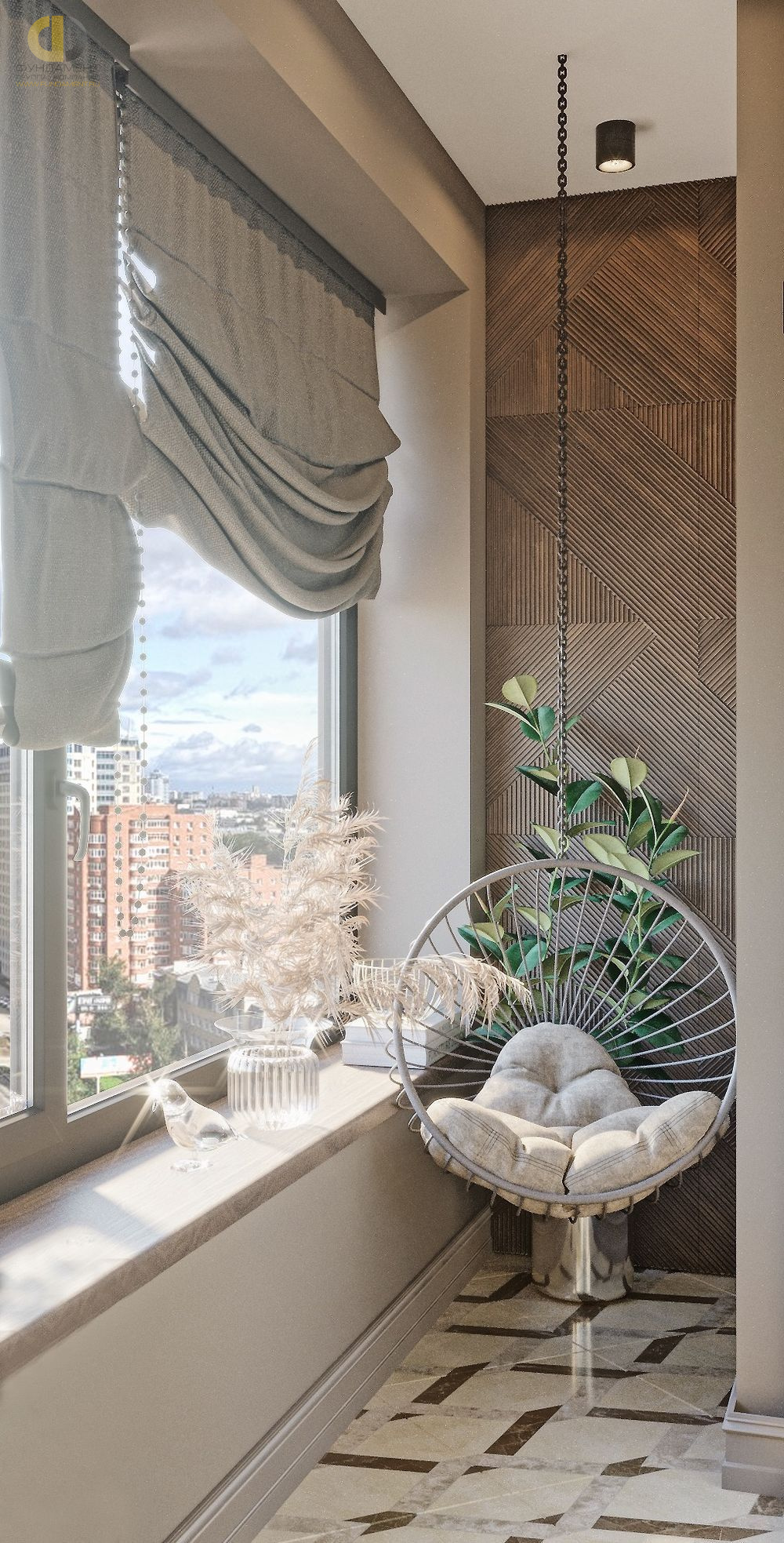 Дизайн интерьера балкона в четырёхкомнатной квартире 87 кв.м в современном стиле  – фото 146