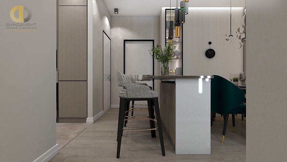 Дизайн интерьера кухни в трёхкомнатной квартире 101 кв. м в современном стиле 4