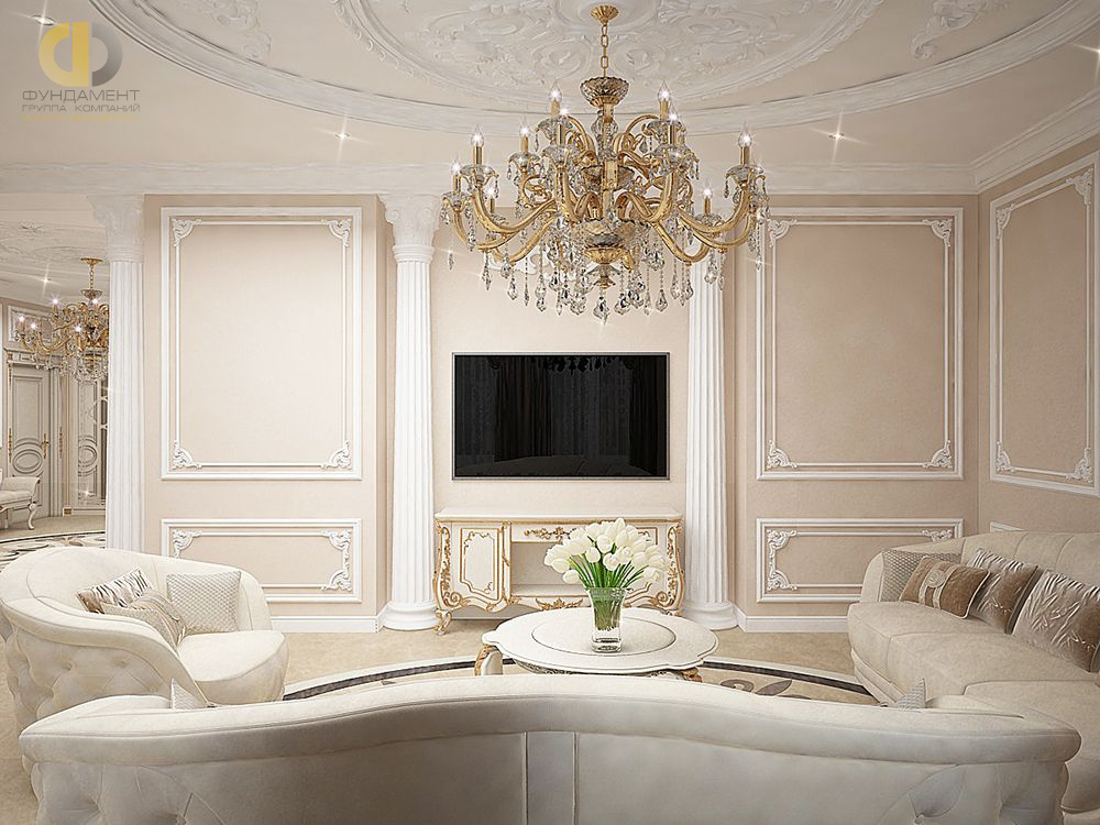 Дизайн интерьера гостиной в четырёхкомнатной квартире 165 кв.м в классическом стиле12