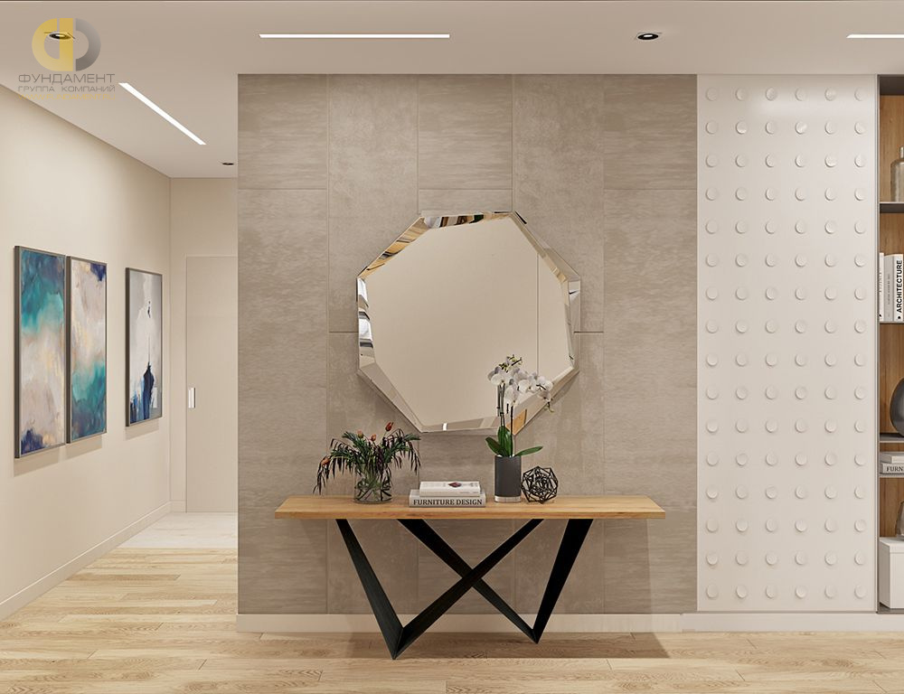 Дизайн интерьера коридора в трёхкомнатной квартире 135 кв.м в современном стиле30