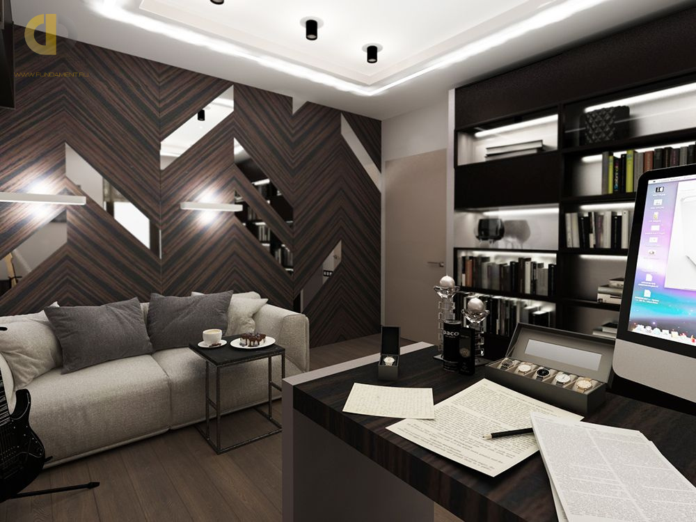 Дизайн интерьера кабинета в 4-комнатной квартире 144 кв. м в современном стиле