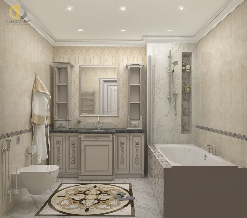 Дизайн интерьера ванной в четырёхкомнатной квартире 152 кв.м в стиле современная классика2