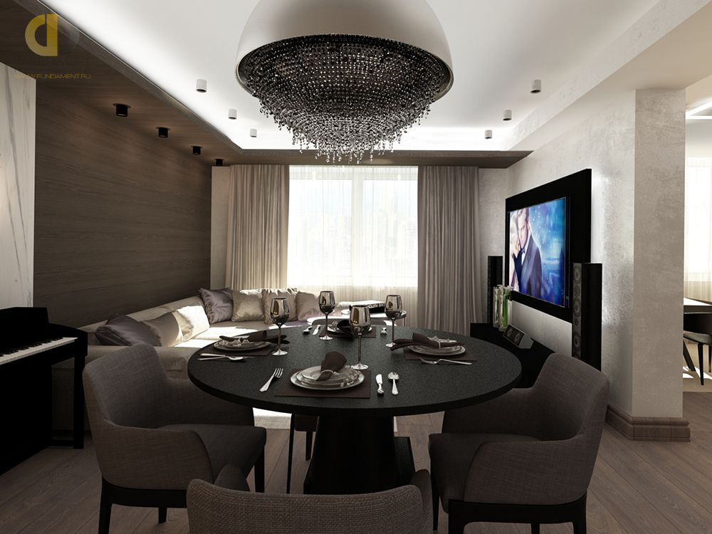 Дизайн интерьера столовой в 4-комнатной квартире 144 кв. м в современном стиле