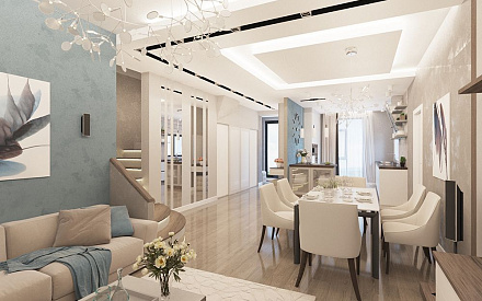 Дизайн интерьера гостиной в доме 250 кв.м в современном стиле