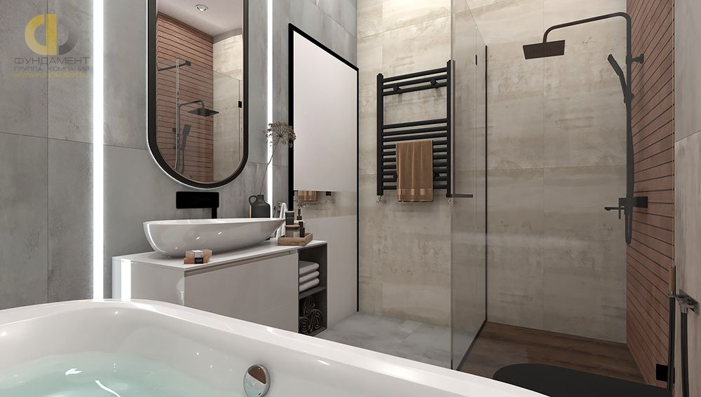 Дизайн интерьера ванной в трёхкомнатной квартире 101 кв. м в современном стиле 16