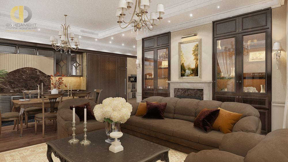 Дизайн интерьера гостиной в четырёхкомнатной квартире 163 кв.м в классическом стиле15