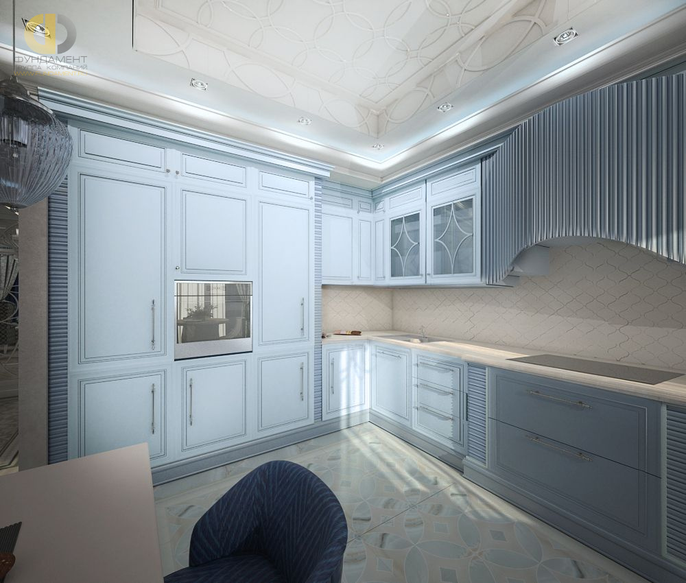 Дизайн кухни в 3-комнатной квартире в стиле американская классика