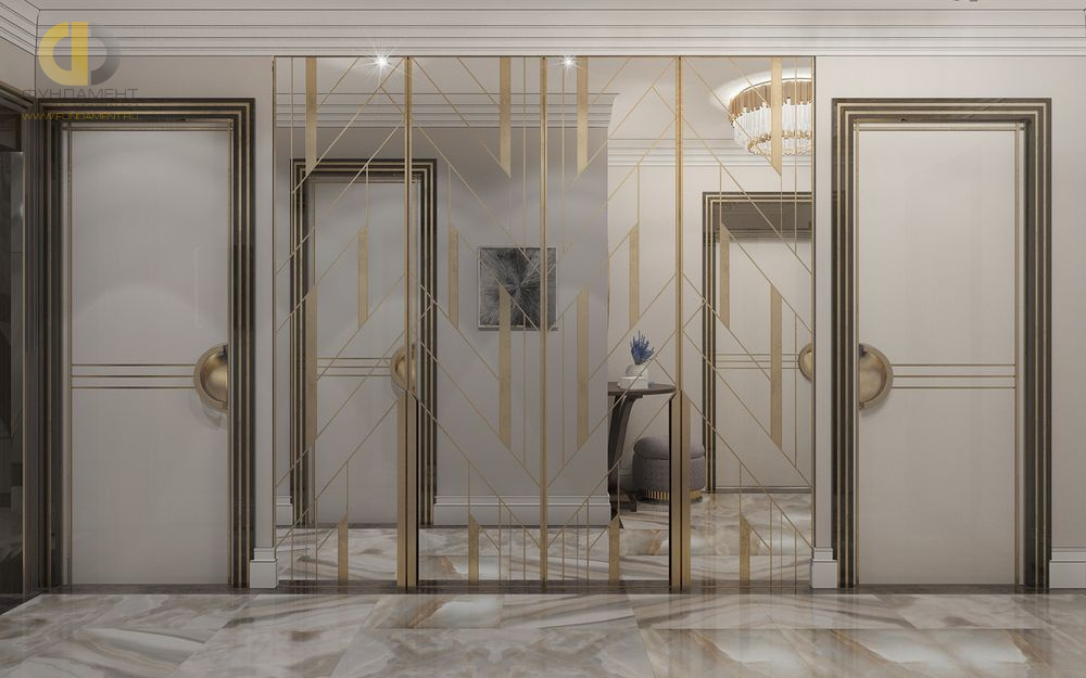 Дизайн интерьера коридора в трёхкомнатной квартире 110 кв.м в стиле ар-деко1