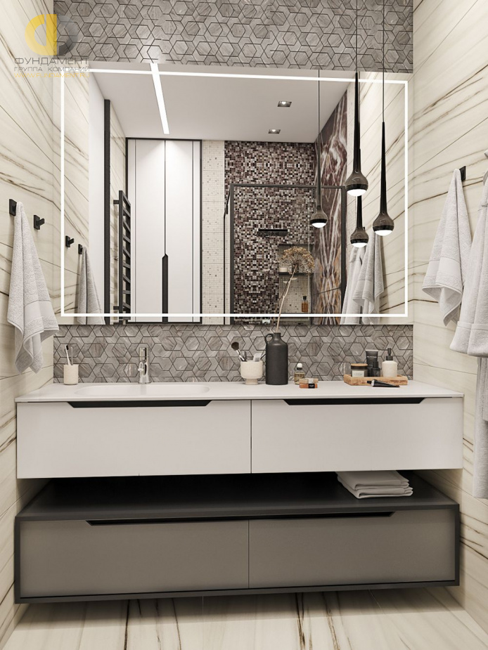 Дизайн интерьера ванной в трёхкомнатной квартире 99 кв. м в стиле эклектика 25