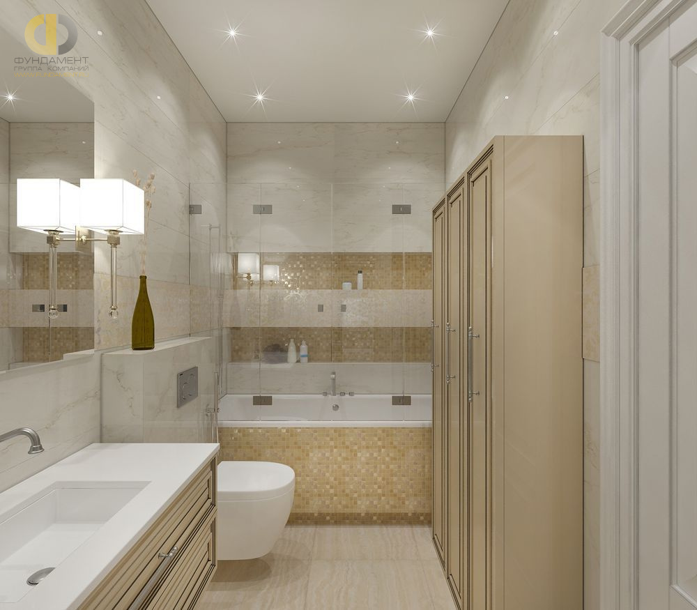 Дизайн интерьер ванной в пятикомнатной квартире 127 кв.м в стиле современная классика