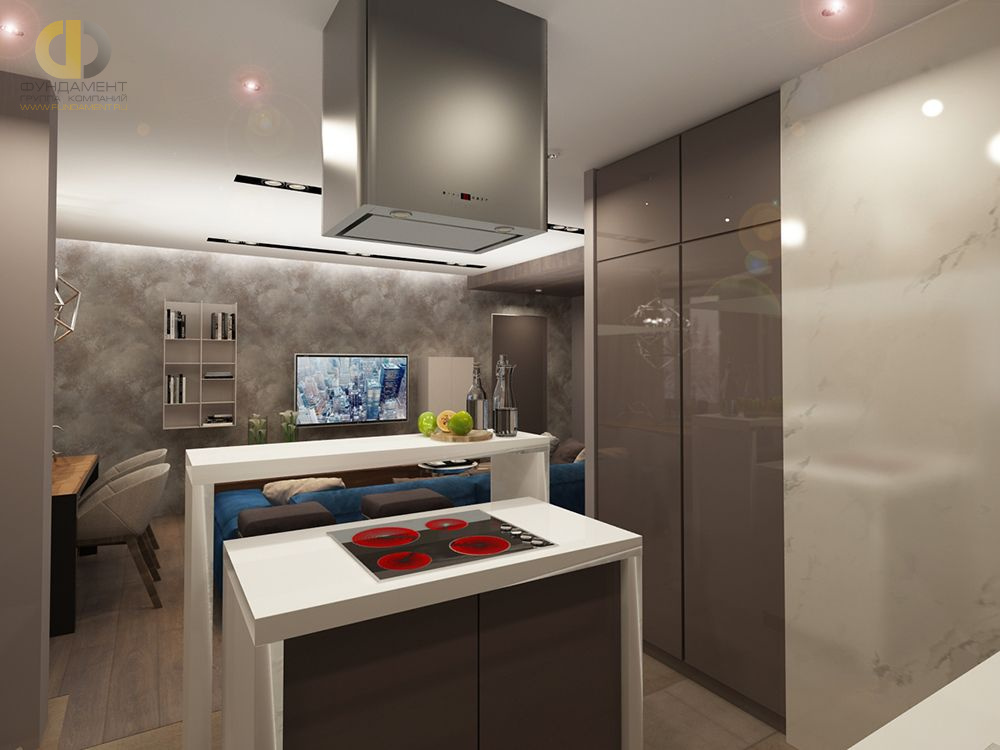 Дизайн интерьера кухни в 4-комнатной квартире 104 кв. м в современном стиле