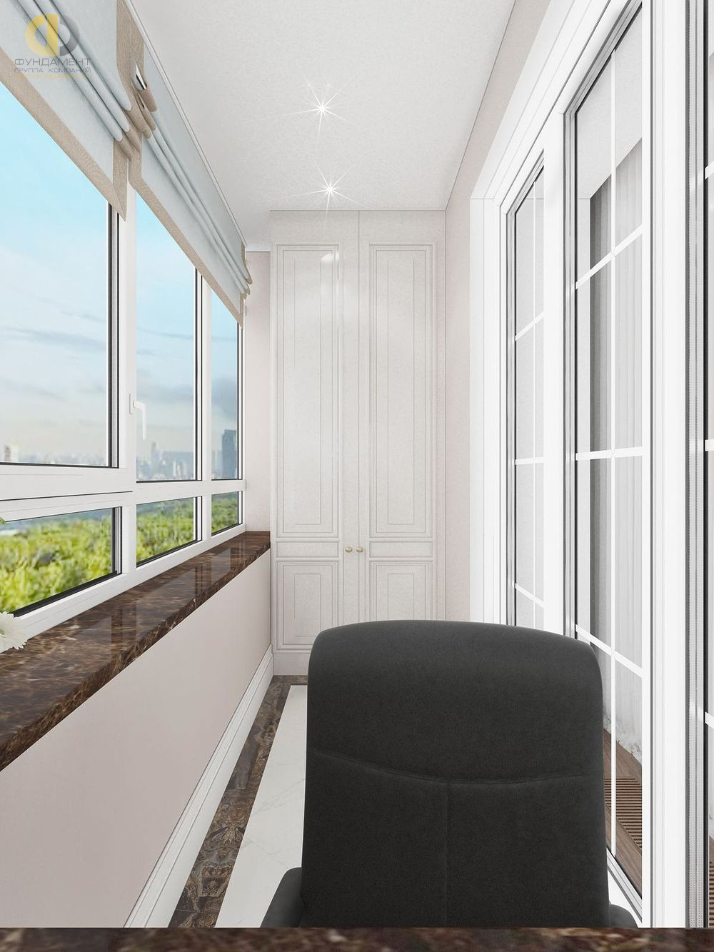 Дизайн интерьера балкона в трёхкомнатной квартире 110 кв.м в стиле современная классика – фото 189