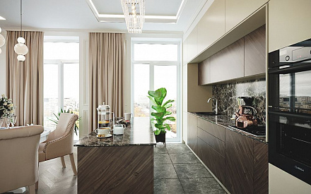 Дизайн интерьера кухни в четырёхкомнатной квартире 124 кв.м в стиле неоклассика с элементами ар-деко13