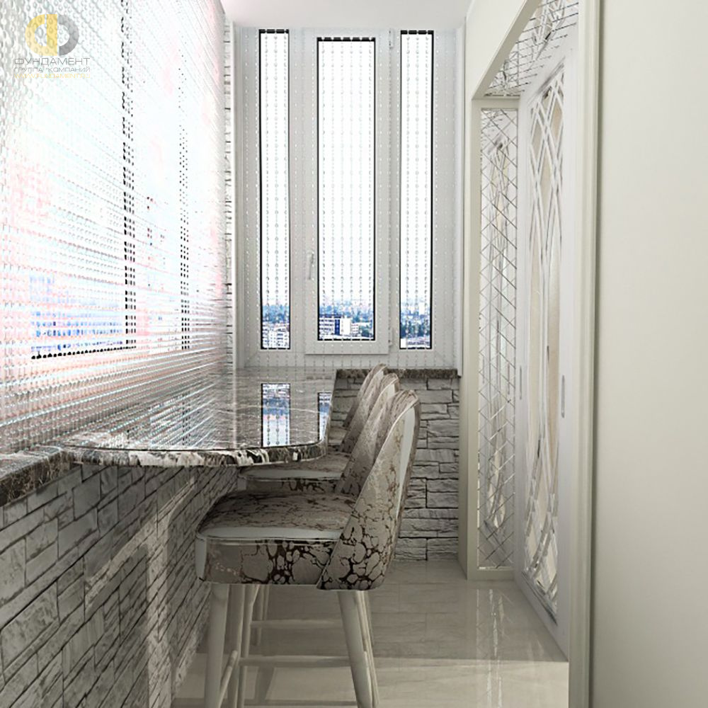 Дизайн интерьера балкона в двухуровневой квартире 118 кв.м в стиле неоклассика с элементами ар-деко  – фото 142