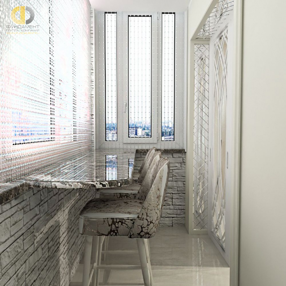 Дизайн интерьера балкона в двухуровневой квартире 118 кв.м в стиле неоклассика с элементами ар-деко 14