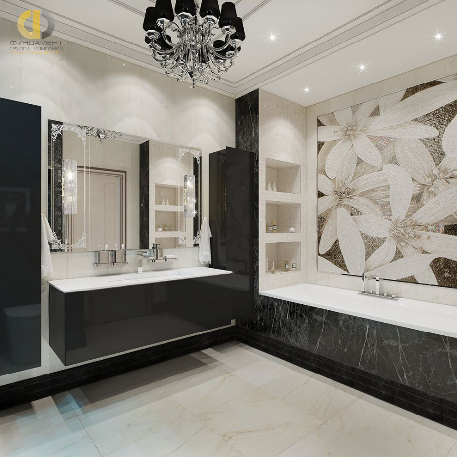 Дизайн интерьера ванной в 3-комнатной квартире 132 кв.м в стиле ар-деко