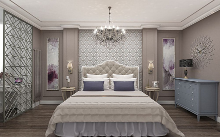 Дизайн интерьера спальни в четырёхкомнатной квартире 152 кв.м в стиле современная классика8