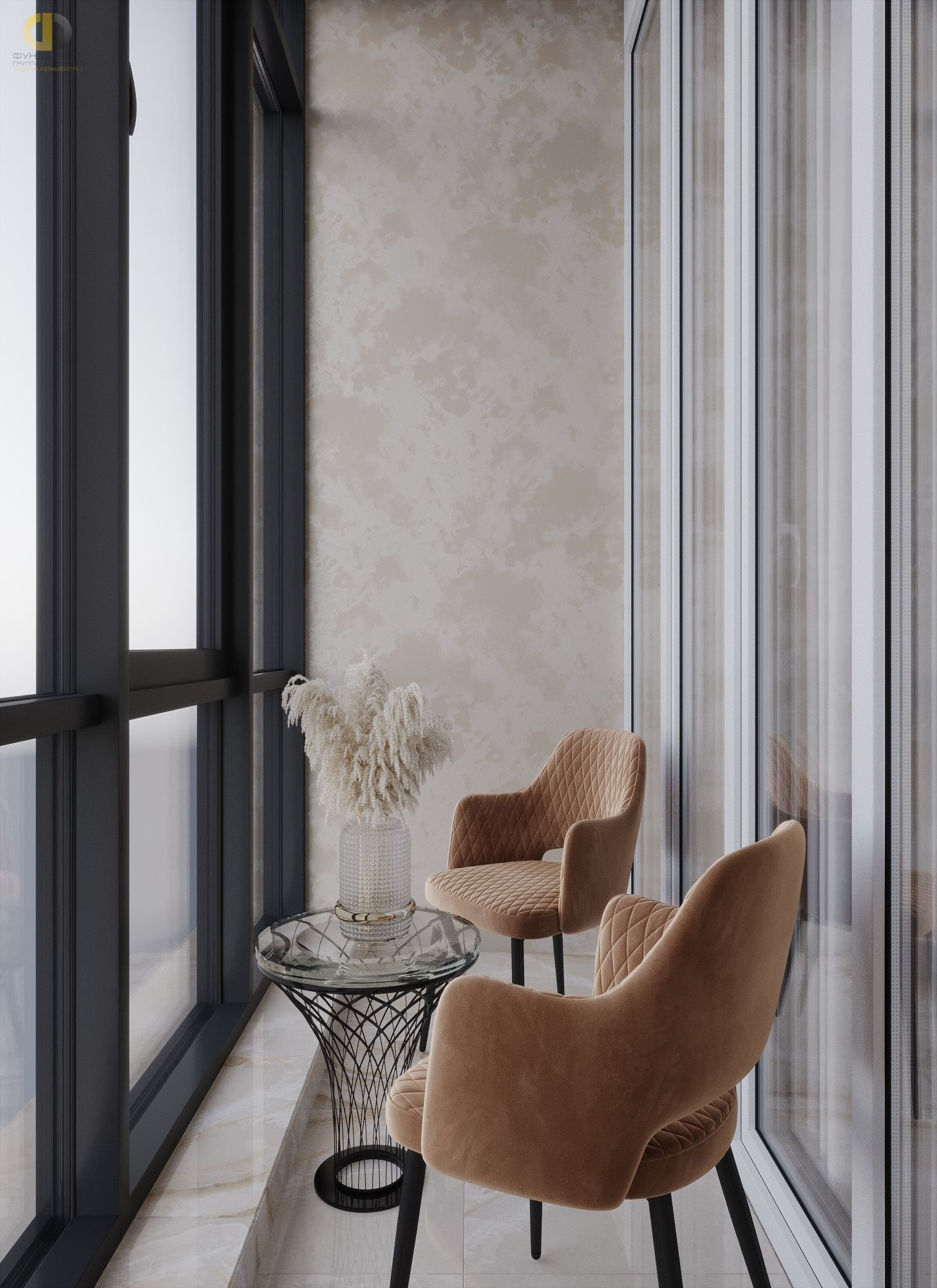 Дизайн балкона в коричневом цвете - фото