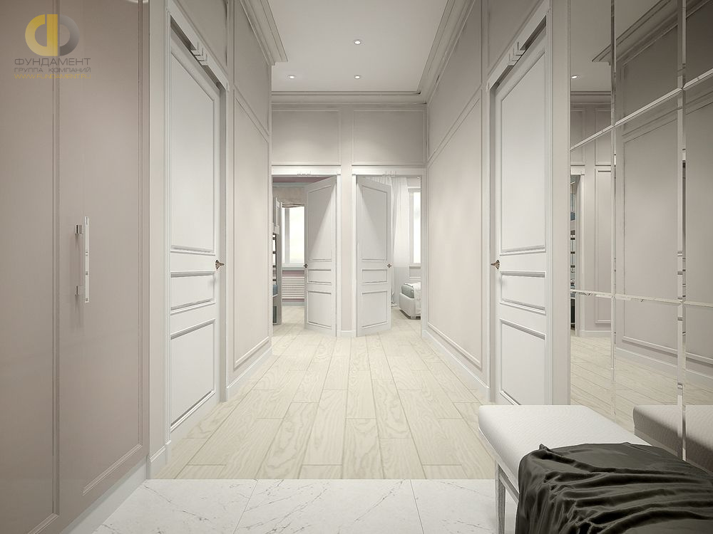 Дизайн интерьера коридора в трёхкомнатной квартире 63 кв.м в стиле неоклассика 2