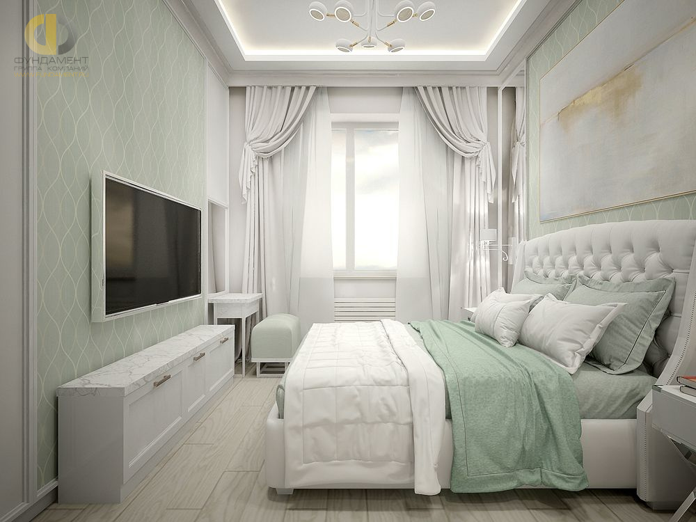 Дизайн интерьера спальни в трёхкомнатной квартире 63 кв.м в стиле неоклассика 5