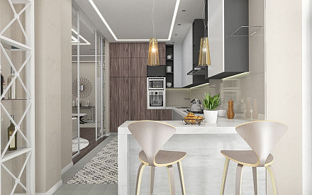Дизайн интерьера кухни в трёхкомнатной квартире 105 кв.м в современном стиле