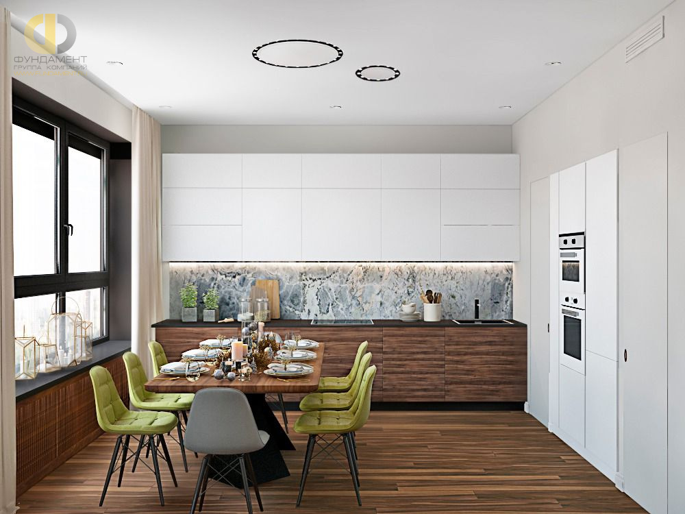 Дизайн интерьера кухни в семикомнатной квартире 153 кв.м в современном стиле – фото 865