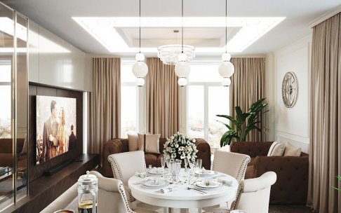 Дизайн интерьера четырёхкомнатной квартиры 124 кв.м в стиле неоклассика с элементами ар-деко