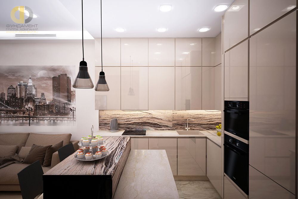 Дизайн кухни в квартире 87 кв.м в современном стиле