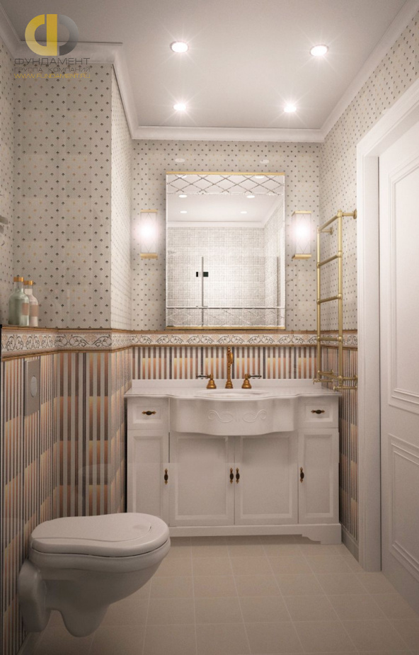 Дизайн интерьера ванной в трёхкомнатной квартире 81 кв.м в стиле современная классика