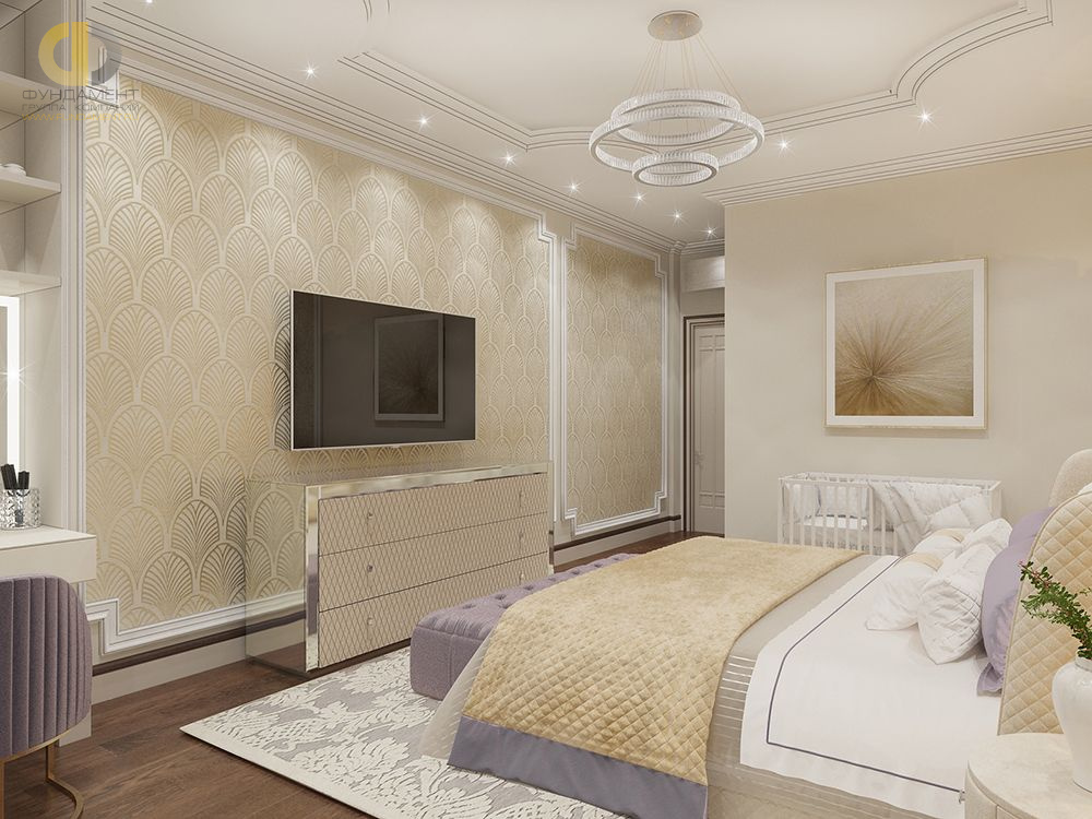 Дизайн интерьера спальни в 3-комнатной квартире 132 кв.м в стиле ар-деко