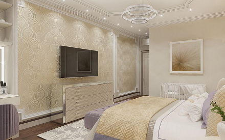 Дизайн интерьера спальни в 3-комнатной квартире 132 кв.м в стиле ар-деко