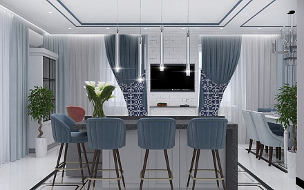 Дизайн интерьера столовой в доме 190 кв.м в стиле современная классика