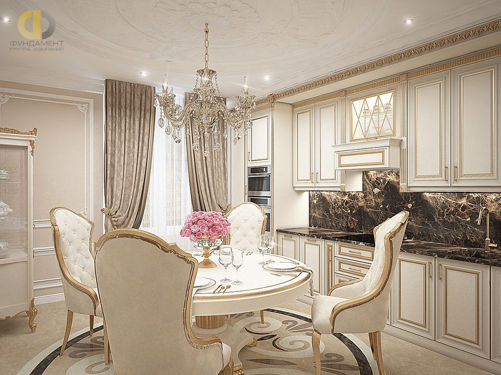 Дизайн интерьера кухни в четырёхкомнатной квартире 165 кв.м в классическом стиле17