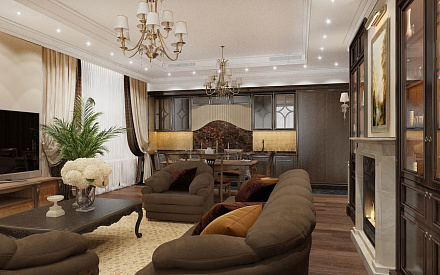 Дизайн интерьера гостиной в четырёхкомнатной квартире 163 кв.м в классическом стиле13