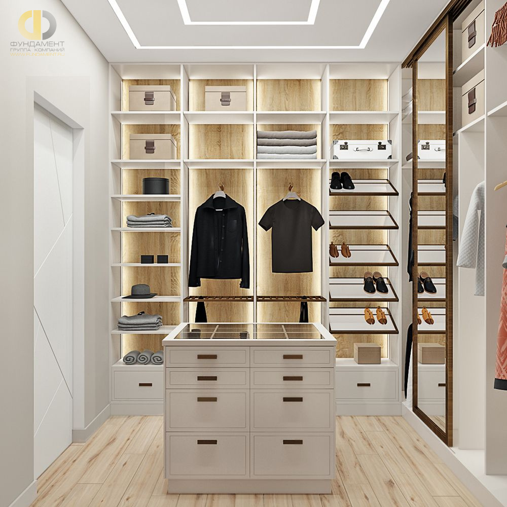 Дизайн интерьера гардероба в трёхкомнатной квартире 135 кв.м в современном стиле – фото 190